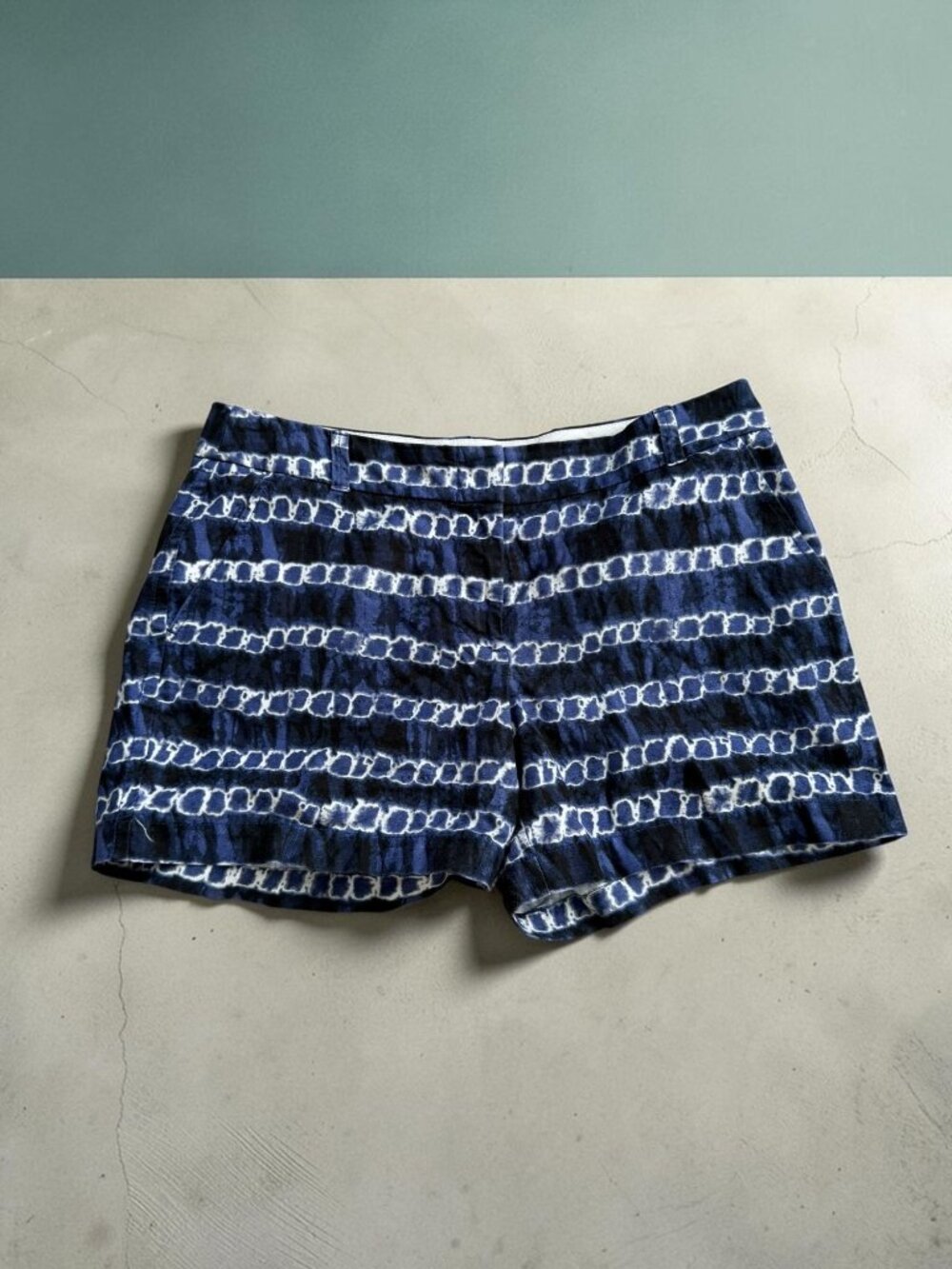 J CREW Blue White Linen Cotton Shorts Size 8